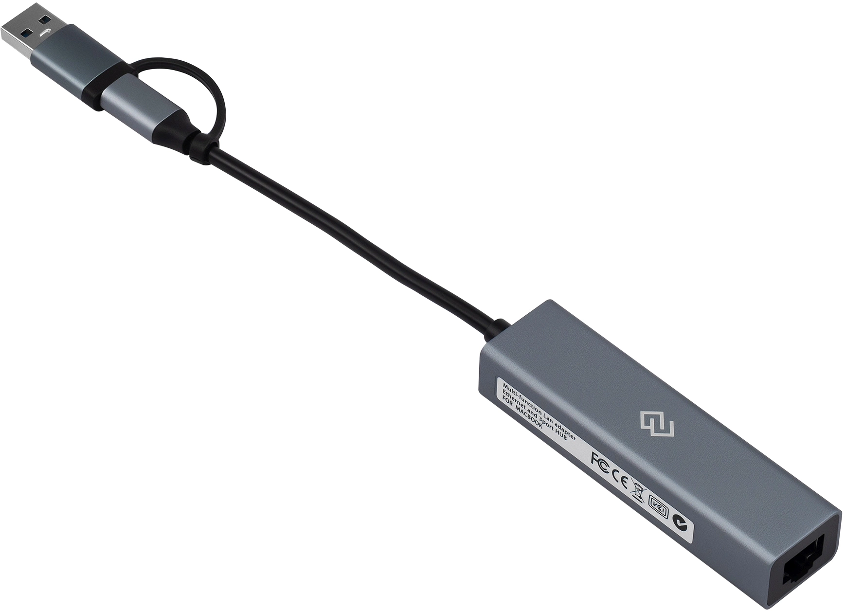 Разветвитель USB-C + USB-A Digma DHUB-LAN-4port 4порт. серебристый