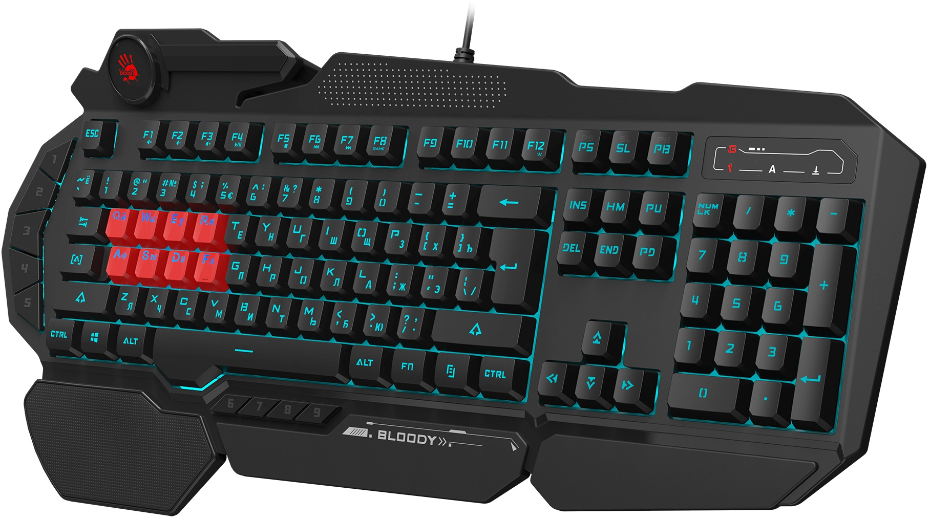 Клавиатура A4Tech B318 черный USB Multimedia for gamer LED (подставка для запястий) кабель 1.8м