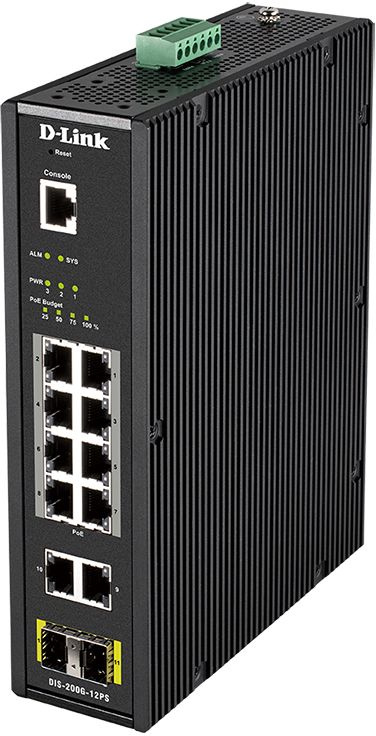 Коммутатор D-Link DIS-200G-12PS/A 10x1Гбит/с 2SFP 8PoE 240W управляемый