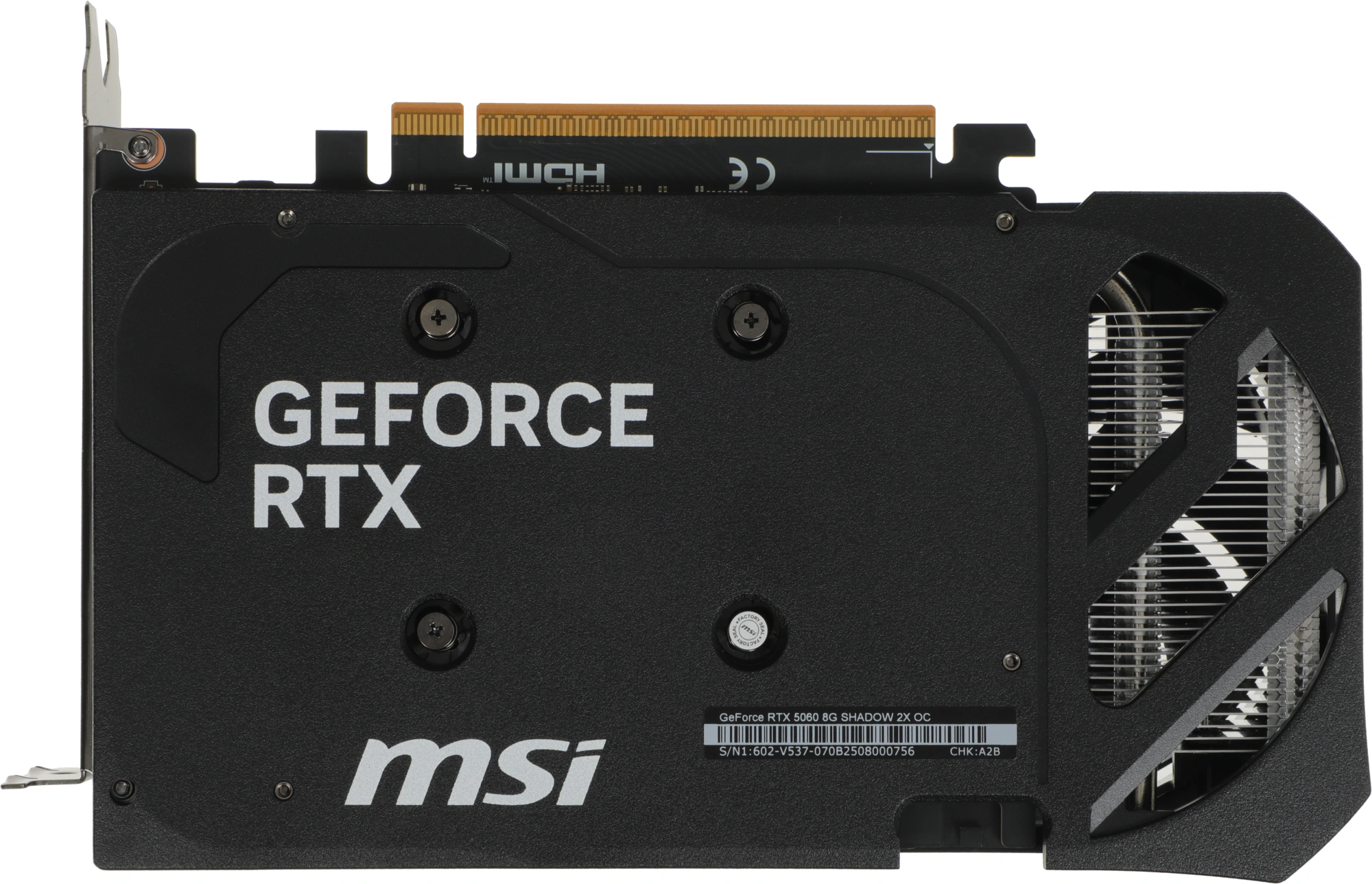 Видеокарта MSI PCI-E 5.0 RTX 5060 8G SHADOW 2X OC NVIDIA GeForce RTX 5060 8Gb 128bit GDDR7 2527/28000 HDMIx1 DPx3 HDCP Ret