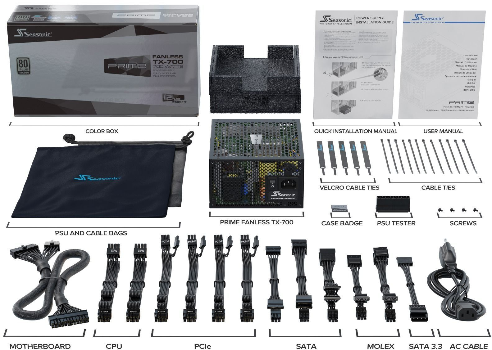 Блок питания Seasonic ATX 700W PRIME Fanless TX-700 80+ titanium (20+4pin) APFC 10xSATA Cab Manag RTL