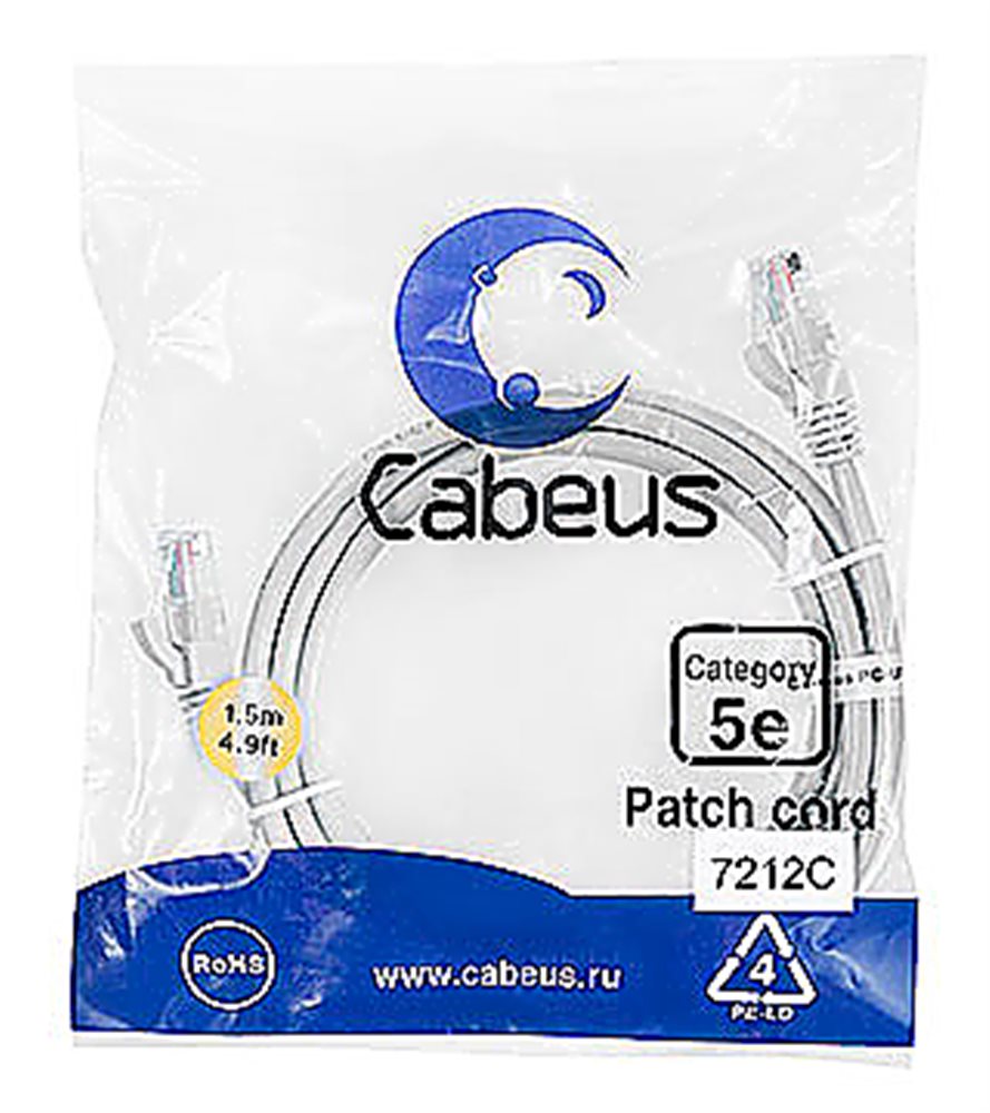 Cabeus PC-UTP-RJ45-Cat.5e-1.5m - Патч-корд U/UTP, категория 5е, 2xRJ45/8p8c, неэкранированный, серый, PVC, 1.5м