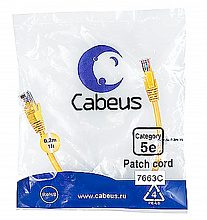 Cabeus PC-UTP-RJ45-CAT.5E-0.3M-YL - Патч-корд U/UTP, категория 5е, 2xRJ45/8p8c, неэкранированный, желтый, PVC, 0.3м