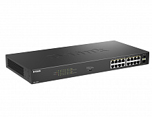 DGS-1018P/B1A - Конфигурируемый коммутатор D-Link с 16 портами 10/100/1000Base-T, 2 портами 1000Base-X SFP и DIP-переключателем (16 портов PoE 802.3af/at, PoE-бюджет 240 Вт)