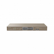 Tenda TEG1118P-16-250W - Коммутатор PoE неуправляемый, 16 портов PoE 10/100/1000 Base-TВ (IEEE 802.3af/at) автоматически идентифицирует устройства с питанием от PoE. Бюджет PoE 250 Вт и 30 Вт для одного порта, грозозащита портов 6 кВ.