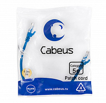 Cabeus PC-UTP-RJ45-Cat.5e-0.3m-BL-LSZH Патч-корд U/UTP, категория 5е, 2xRJ45/8p8c, неэкранированный, синий, LSZH, 0.3м