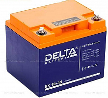 GX 12-45 - Аккумулятор Delta свинцово-кислотный, герметичный аккумулятор, 12В/45Ач, клеммы под болт М6, 197х165х170мм
