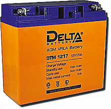 DTM 1217 - Свинцово-кислотный, герметичный аккумулятор Delta, 12В/17Ач, клеммы под болт с гайкой 5.5 мм, 181х77х167мм, 5,7 кг