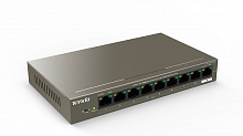 Tenda TEF1109P-8-102W - Коммутатор PoE неуправляемый,  8 портов PoE 10/100 Base-T (IEEE 802.3af/at) автоматически идентифицирует устройства с питанием от PoE + 1 порт 10/100 Base-T (Data) . Бюджет PoE 92 Вт, грозозащита портов 6 кВ.
