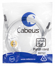 Cabeus PC-FTP-RJ45-Cat.5e-1m-LSZH - Патч-корд F/UTP, категория 5е, 2xRJ45/8p8c, экранированный, серый, LSZH, 1м.