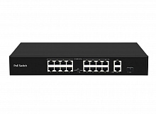 ST-NS116MB-GDF - Неадминистрируемый коммутатор, 16 RJ-45 POE портов (10/100 Мбит/с), 2 RJ-45 Uplink порта (1000 Мбит/с), 1 SFP порт (1000 Мбит/с), бюджет на порт до 30 Вт, общий бюджет до 300 Вт.