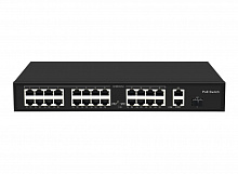 ST-NS024MB-GDF - Неадминистрируемый коммутатор, 24 RJ-45 POE порта (10/100 Мбит/с), 2 RJ-45 Uplink порта (1000 Мбит/с), 1 SFP Uplink порт (1000 Мбит/с), бюджет на порт до 30 Вт, общий бюджет до 300 Вт.