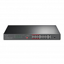 TL-SL1218P - 18-портовый коммутатор с 16 PoE+ портами 10/100 Мбит/с и 2 гигабитными портами, бюджет PoE до 150 Вт