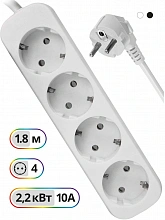 Сетевой удлинитель Defender E418 1.8м (4 розетки) белый (пакет ПЭ)