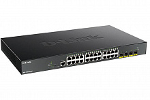 DGS-1250-28XMP/A1A Настраиваемый L2 коммутатор с 24 портами 10/100/1000Base-T и 4 портами 10GBase-X SFP+ (24 порта PoE 802.3af/at, PoE-бюджет 370 Вт)