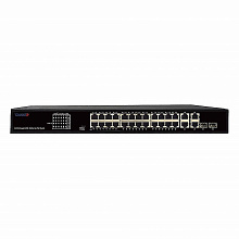 TR-NS14282С-370-24POE - Неуправляемый коммутатор TRASSIR с24 PoE портами (10/100/1000 Мбит/с Base-T PoE port),и 2 Combo портами (10/100/1000 Мбит/с Base-T), 2 Uplink (10/100/1000 Мбит/с Base-T).