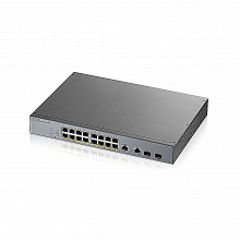 GS1350-18HP - L2 коммутатор управляемый PoE+ для IP-видеокамер Zyxel, 16xGE PoE+, 2xCombo (SFP/RJ-45), бюджет PoE 250 Вт, дальность передачи питания до 250 м, автоперезагрузка PoE-портов