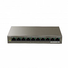Tenda TEF1110P-8-102W - Коммутатор PoE неуправляемый, 8 портов PoE 10/100 Base-TX + 2 порта 10/100/1000 Base-TX, грозозащита порта 6 кВ, бюджет PoE 99Вт и 30 Вт (на порт)