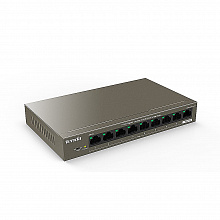 Tenda TEG1109P-8-102W - Коммутатор PoE неуправляемый, 8 портов PoE 10/100/1000 Мбит/с Base-TX RJ45. Порты 1–8 стандарта IEEE 802.3af/at (PoE на порт до: 30 Вт). Бюджет PoE 92 Вт, грозозащита портов 6 кВ.