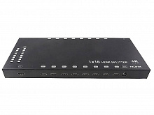 D-Hi116/1 - Профессиональный разветвитель HDMI (1вх./16вых.) Osnovo, с поддержкой 3D. Поддерживает разрешение до 1080p, 60Гц, 36бит и 4K(30Гц), звук DTS-HD/true-HD/LPCM7.1/AC3/DTS/DSD. Вх. - HDMI(A)/Роз.2,1х5мм(DC5V). Вых. - HDMI(A)x16.