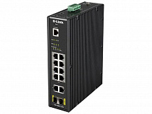 DIS-200G-12PS/A2A Промышленный управляемый коммутатор D-Link 2 уровня с 10 портами 10/100/1000Base-T и 2 портами 1000Base-X SFP (8 портов с поддержкой PoE 802.3af/802.3at (30 Вт), PoE-бюджет до 240Вт)