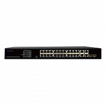 TR-NS14282С-370-24POE (D) - Неуправляемый коммутатор TRASSIR с24 PoE портами (10/100/1000 Мбит/с Base-T PoE port),и 2 Combo портами (10/100/1000 Мбит/с Base-T), 2 Uplink (10/100/1000 Мбит/с Base-T).